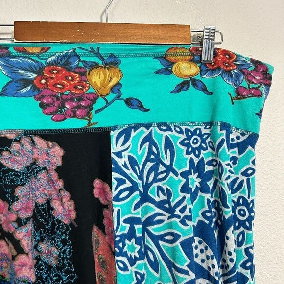 VTG Y2K Desigual A Line Circle Skirt XL Embroidered Patchwork Floral Whimsical - Picture 4 of 10